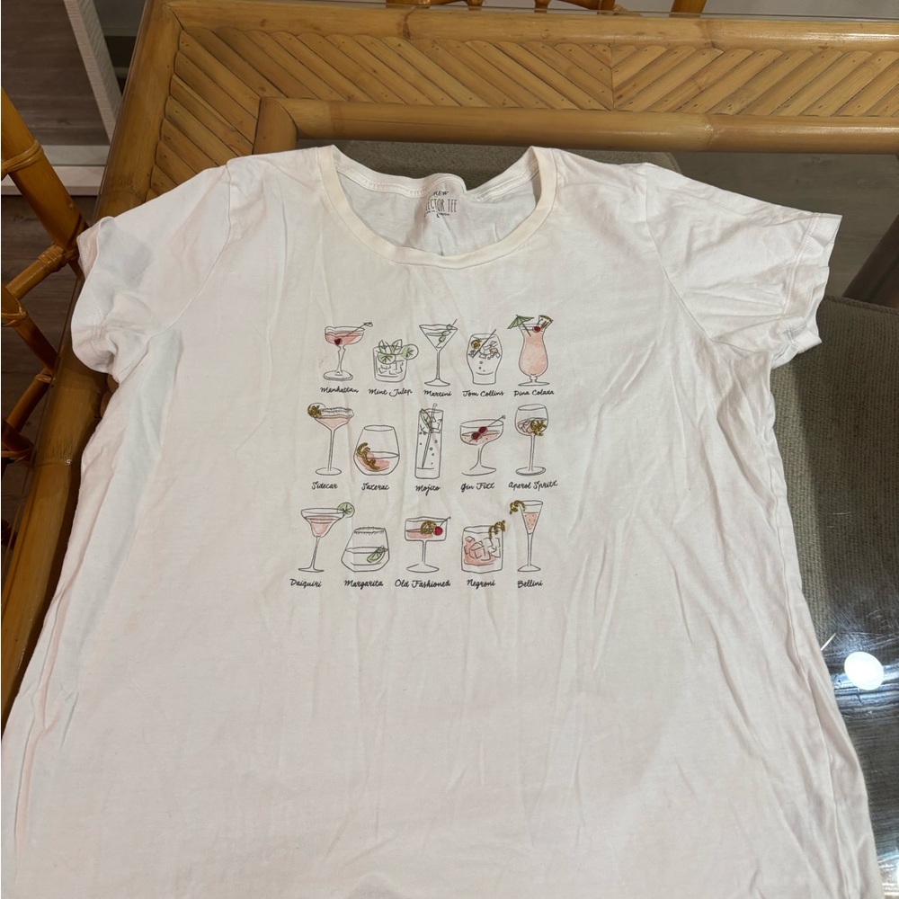 Jcrew White Graphic Tee with Cocktail Illustrations